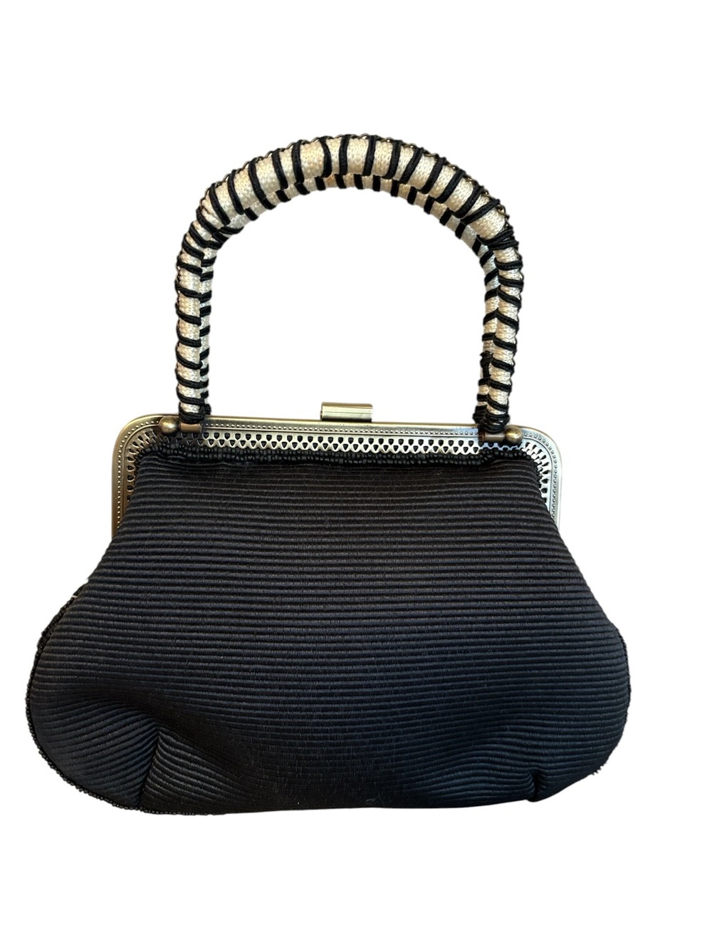 Vintage Beaded Zebra Bag Coldwater Creek Tassel Accents Gold Tone Black & White - Picture 3 of 10
